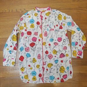 MARNI girls shirtdress floral print multicolor button 10 artsy spring cotton lux